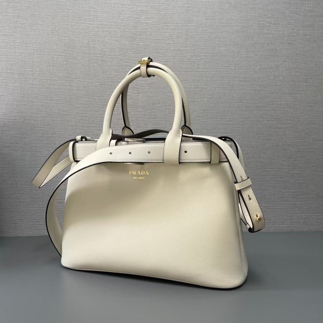 Prada Buckle medium leather handbag with belt 1BA434  White&Black