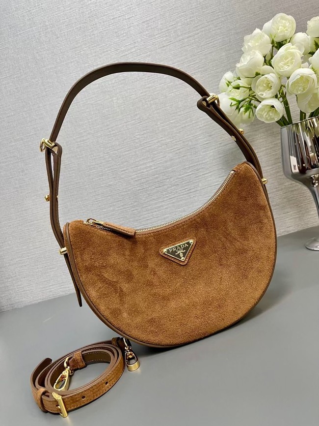 Prada Arque suede shoulder bag 1BC194 Cocoa Brown