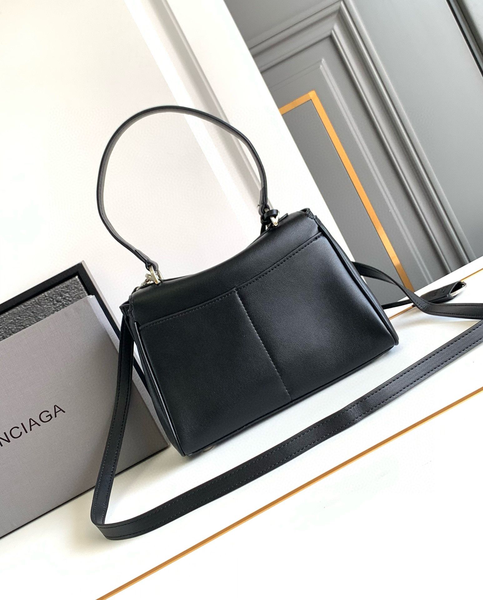 Balenciaga Rodeo Mini Handbag in black smooth calfskin 9027 aged-silver hardware 