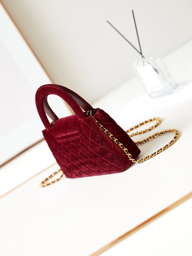 Chanel MINI SHOPPING BAG Velvet & Gold-Tone Metal AS4416 Burgundy