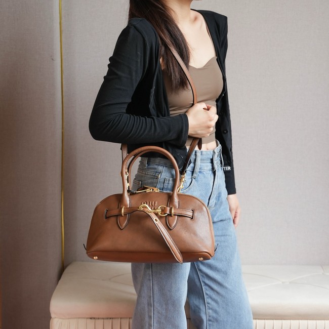 MIU MIU Leather Handle Bag 5BB168 brown