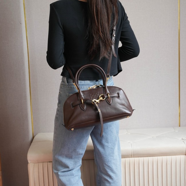 MIU MIU Leather Handle Bag 5BB168 Coffee