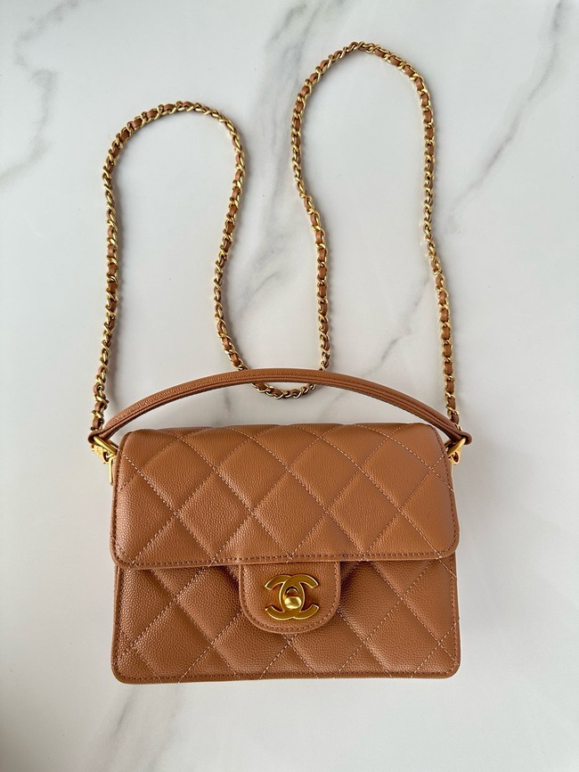 Chanel MINI FLAP BAG WITH TOP HANDLE AS5165 Camel