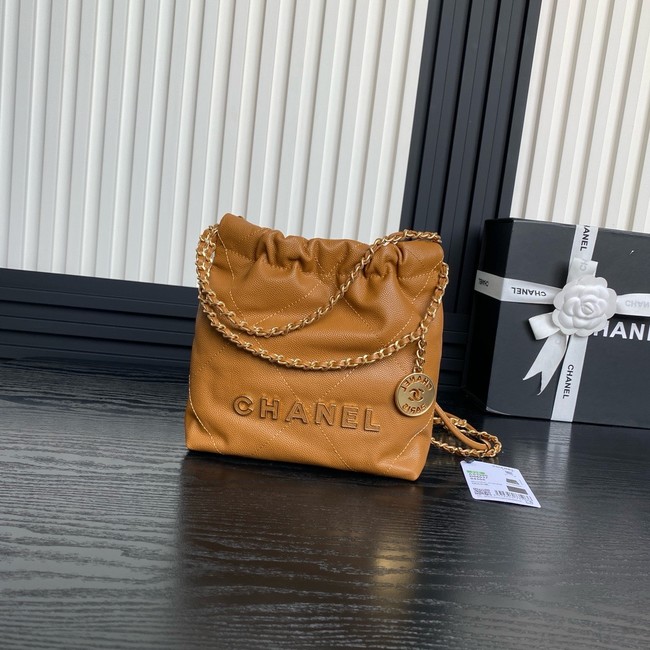 CHANEL 22 MINI HANDBAG Grained Calfskin AS3980 Camel