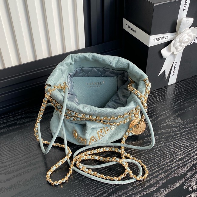 CHANEL 22 MINI HANDBAG Grained Calfskin AS3980 sky blue