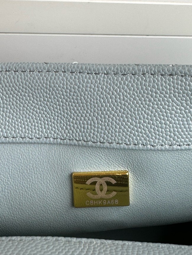 Chanel FLAP BAG WITH TOP HANDLE A92990 light blue