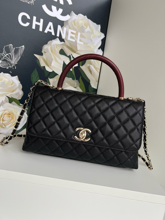 Chanel LARGE FLAP BAG WITH TOP HANDLE A92991 black&red