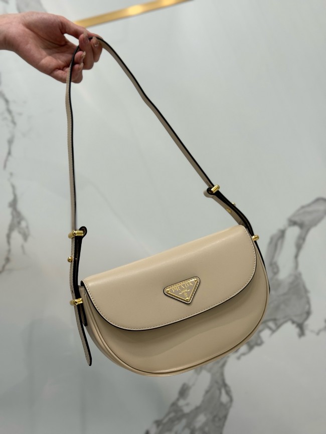 Prada Arque leather shoulder bag with flap 1BD365 Travertine