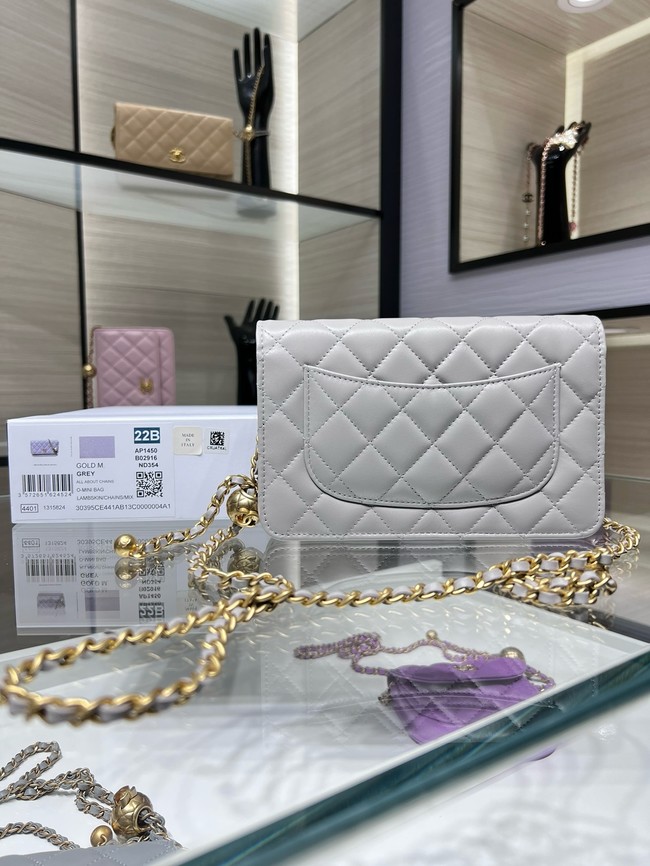 Chanel CLASSIC WALLET ON CHAIN AP1450 gray