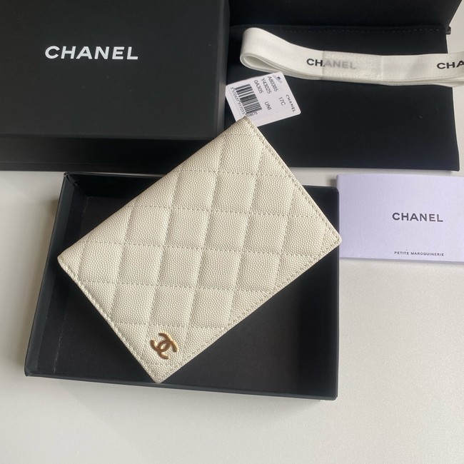 Chanel Calfskin Leather & Gold-Tone Metal Wallet B80385 white