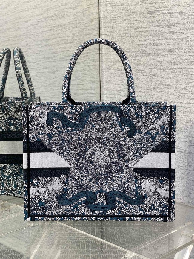 Medium Dior Book Tote Blue Embroidery with White Miss Dior Allover Embroidery M1296ZEDO