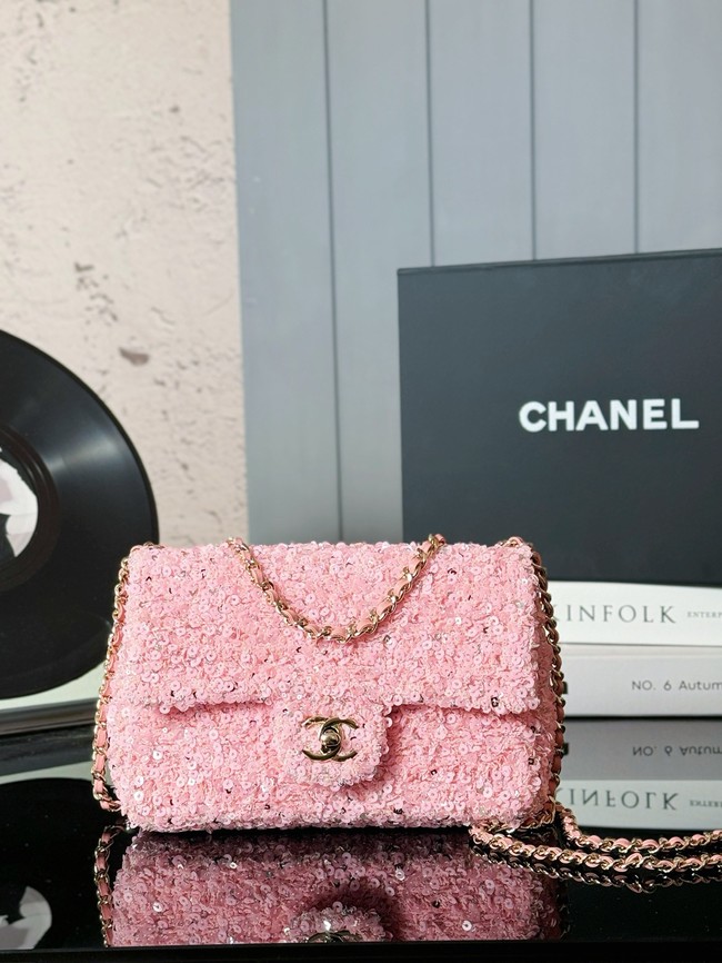 CHANEL EVENING BAG AS4298 pink & Silver