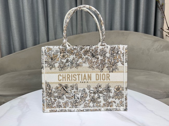 Medium Dior Book Tote Latte Embroidery with Gold-Tone Millefiori Unicorn Motif M1296ZEDP