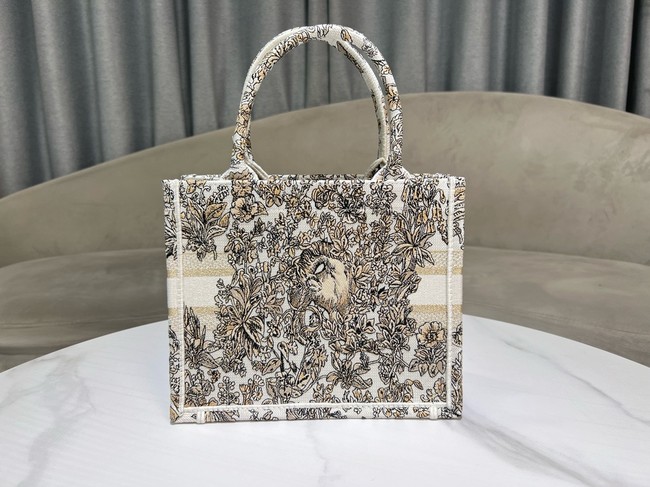 Small Dior Book Tote Latte Embroidery with Gold-Tone Millefiori Unicorn Motif M1265Z