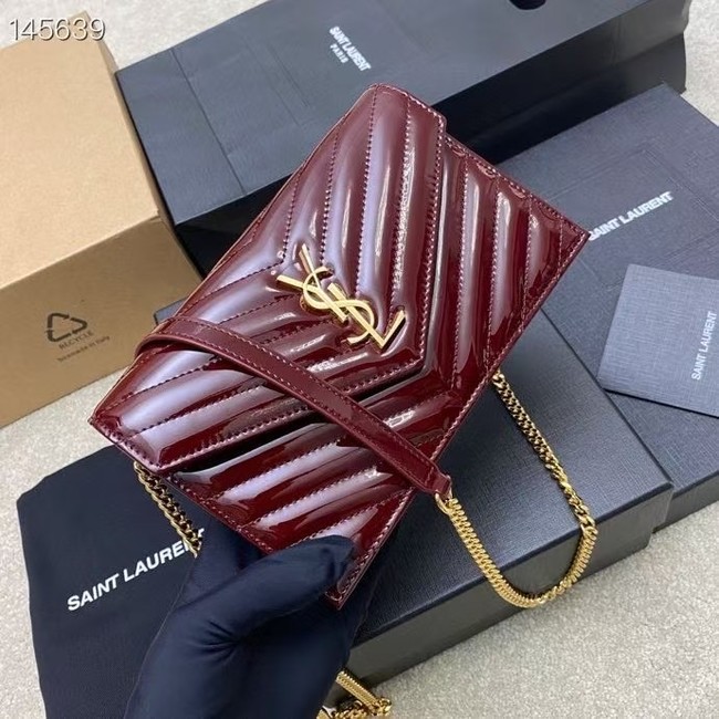 Saint Laurent CASSANDRE ENVELOPE CHAIN WALLET IN PATENT LEATHER 7429200 DARK RED WINE