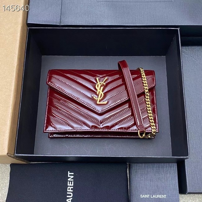 Saint Laurent CASSANDRE ENVELOPE CHAIN WALLET IN PATENT LEATHER 7429200 DARK RED WINE