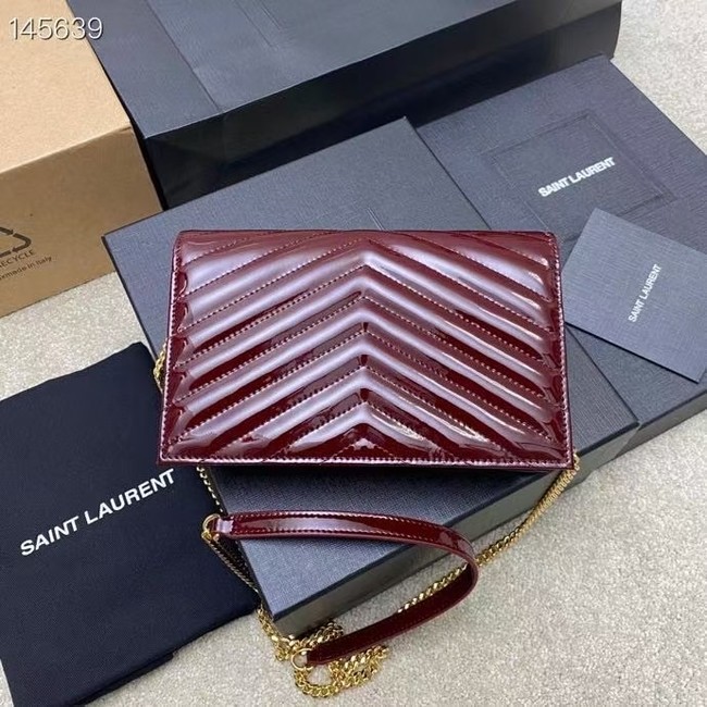 Saint Laurent CASSANDRE ENVELOPE CHAIN WALLET IN PATENT LEATHER 7429200 DARK RED WINE