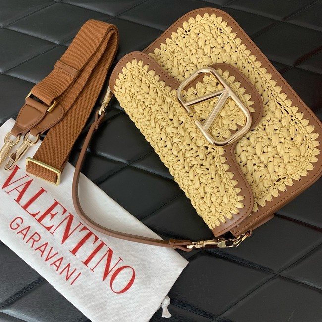 VALENTINO VLOGO SIGNATURE RAFFIA Shoulder Bag 0356 brown