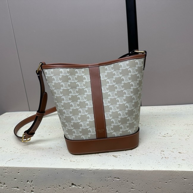 Celine SMALL BUCKET IN TRIOMPHE CANVAS AND CALFSKIN 191442 gray