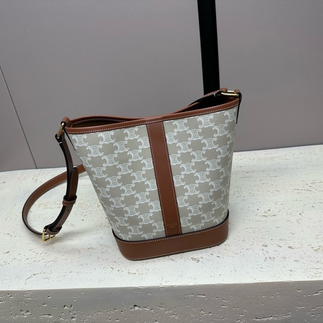 Celine SMALL BUCKET IN TRIOMPHE CANVAS AND CALFSKIN 191442 gray