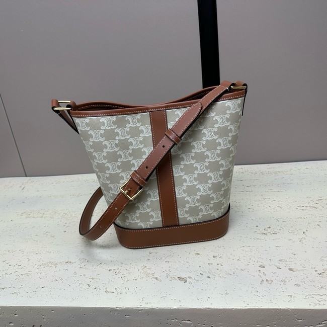 Celine SMALL BUCKET IN TRIOMPHE CANVAS AND CALFSKIN 191442 gray