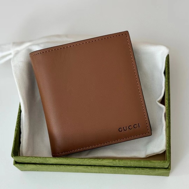 Gucci GG EMBLEM BI-FOLD EMBOSSED WALLET 818949 Brown