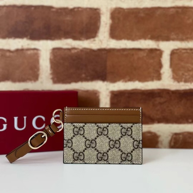 Gucci GG EMBLEM CARD CASE WITH STRAP 819121 Brown