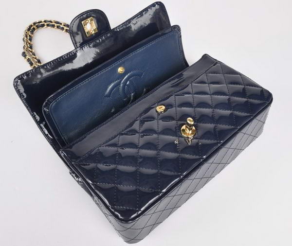 buy Cheap Chanel 2.55 Series Royalblue Patent Leather Flap Bag Gold Hardware