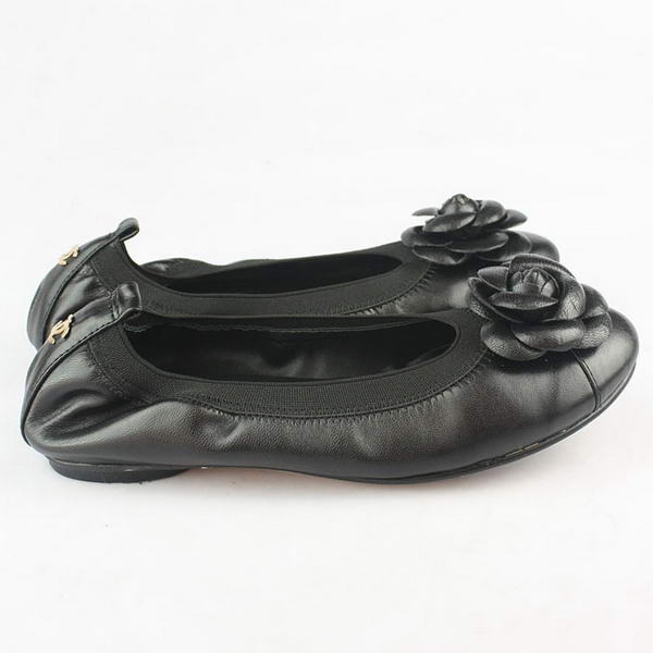 Chanel Camellia Ballerina Sheepskin Flats Black