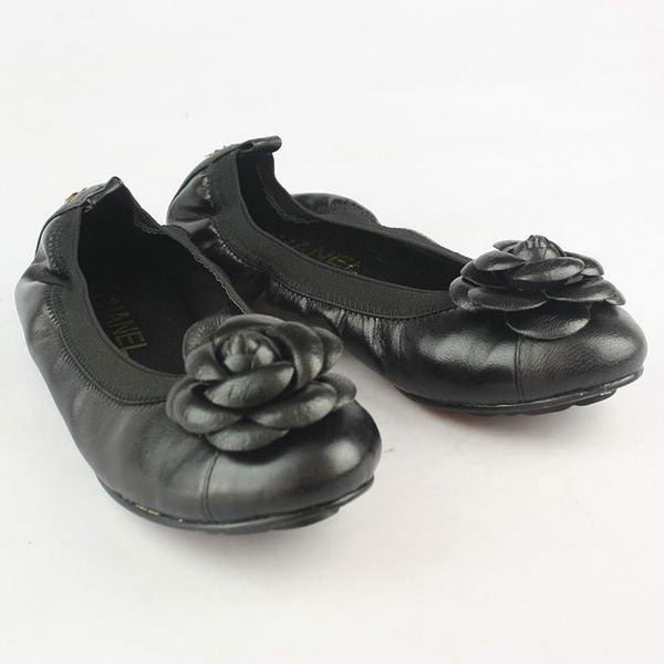 Chanel Camellia Ballerina Sheepskin Flats Black