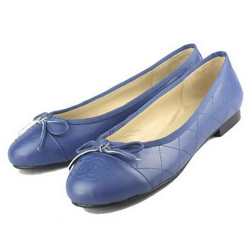 Chanel Stitching Sheepskin Flats Blue