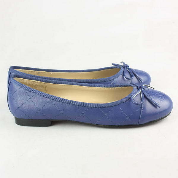 Chanel Stitching Sheepskin Flats Blue