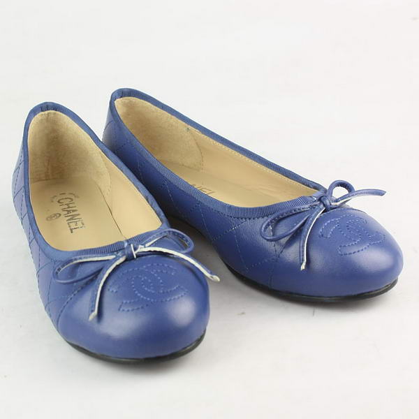 Chanel Stitching Sheepskin Flats Blue