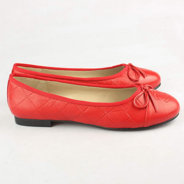 Chanel Stitching Sheepskin Flats Red