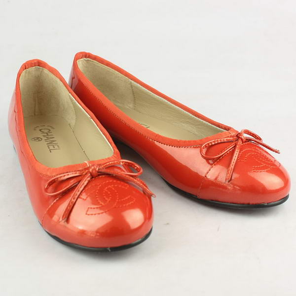 Chanel Patent Bowknot Toe Flats Orange