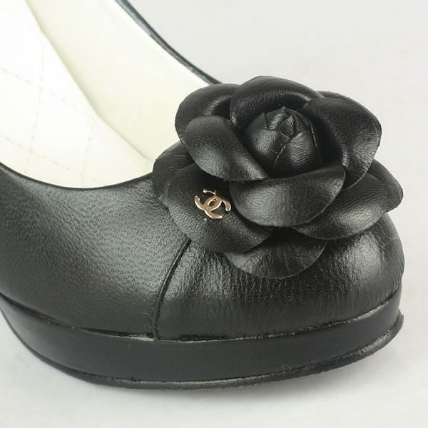 Chanel Camellia Platform Sheepskin Pumps Black