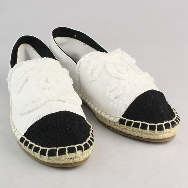 Chanel White Fabric Black Toe Flat