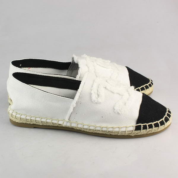 Chanel White Fabric Black Toe Flat