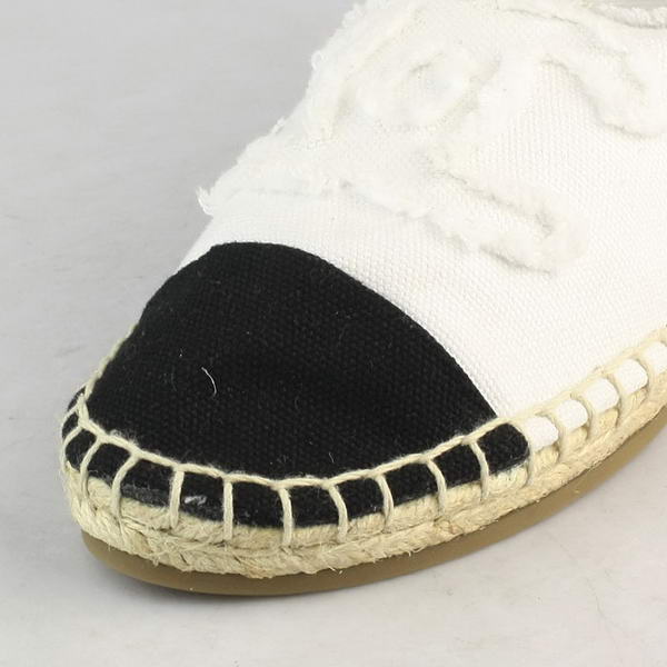 Chanel White Fabric Black Toe Flat