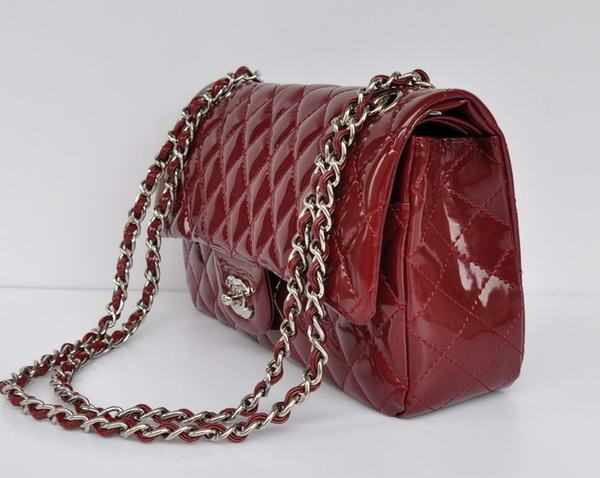 Cheap Chanel 2.55 Series Flap Bag 1112 Maroon Patent Leather Silver Hardware