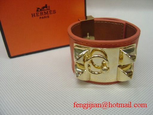 2009 Hermes Orange Leather Gold Bangle 1171