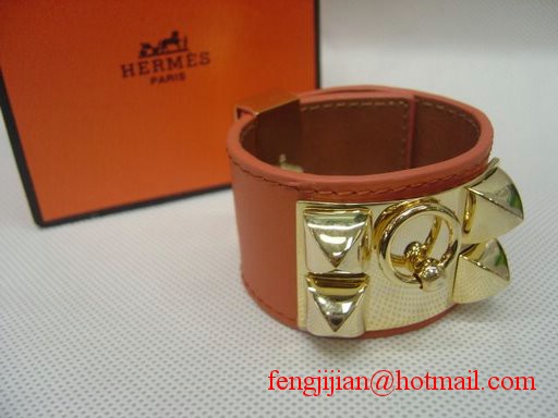 2009 Hermes Orange Leather Gold Bangle 1171