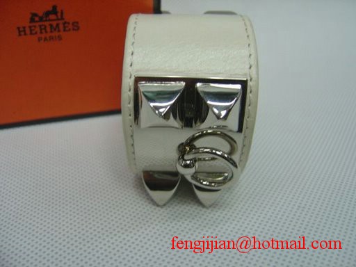 2009 Hermes White Leather Silver Bangle 1171