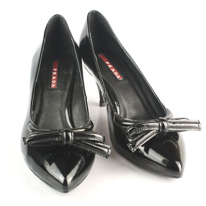 Prada Patent Leather Oversized Bow Pumps Black