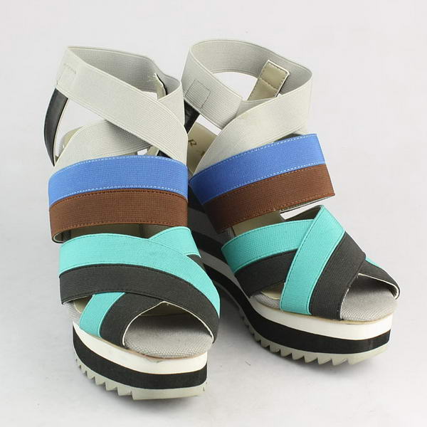 Prada Spandex Fabric Wedge Sandals PD065 Blue Green